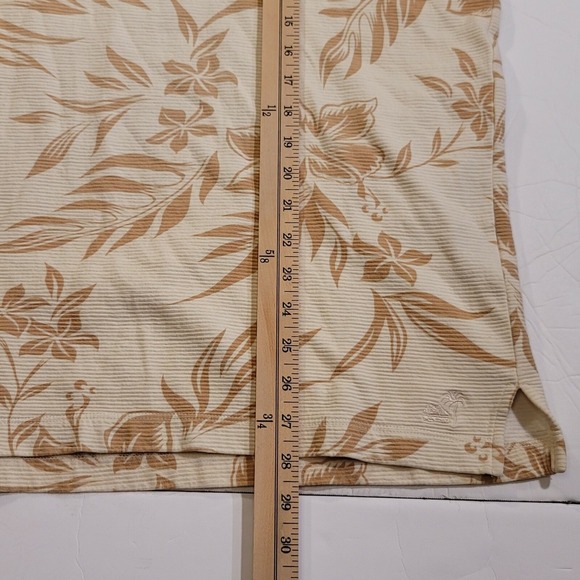 Caribbean Joe Polo Shirt Men L Tan Floral Cotton Hawaiian Resort Casual Vacation - Picture 7 of 8